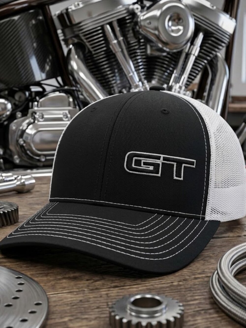 Mustang GT Offset Embroidered Black White Richardson 112 Snapback Hat New 80s